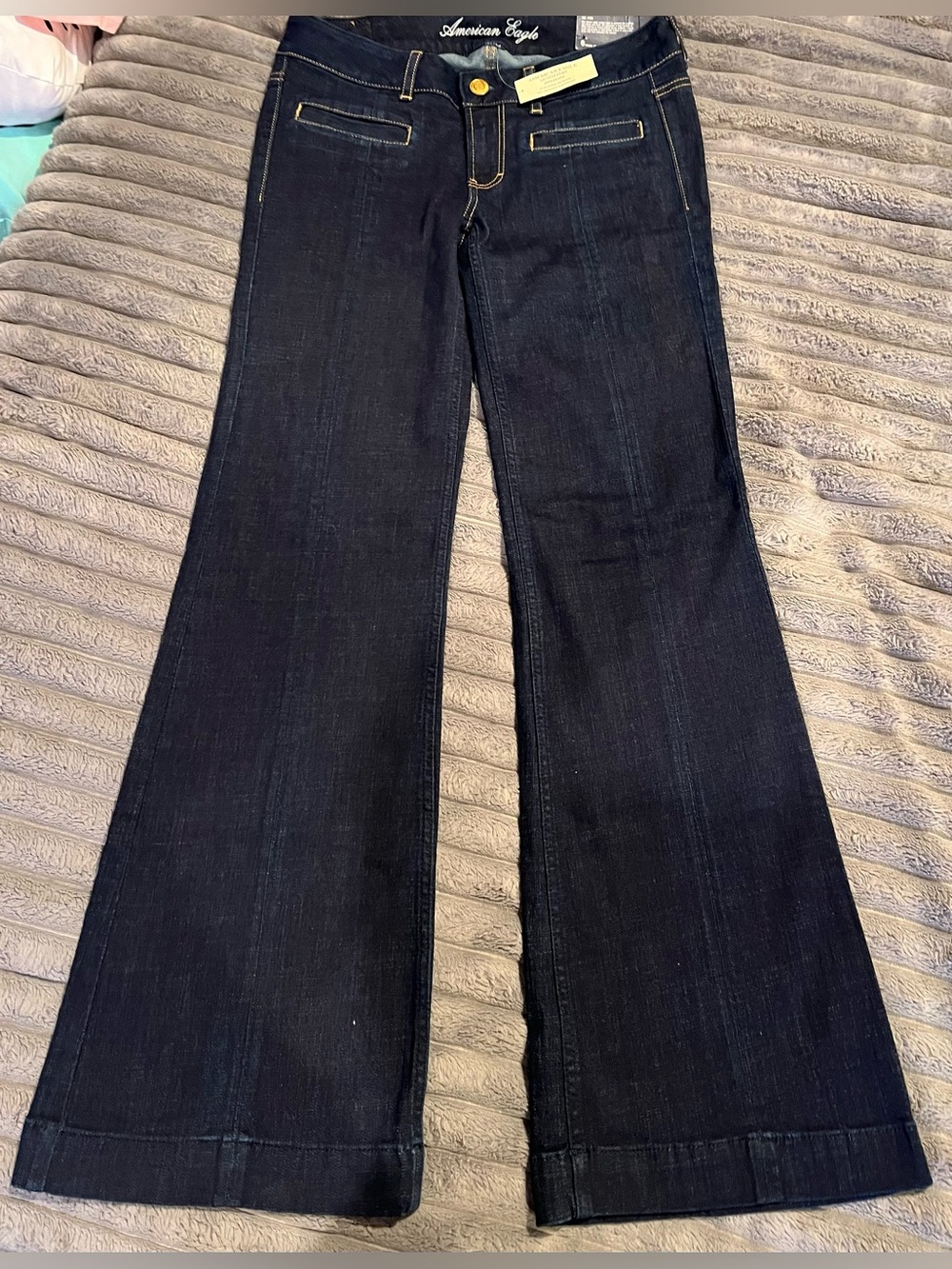 AMERICAN EAGLE HIPSTER WOMEN JEANS STRETCH 6 REGULAR DARK LOW RISE FLARE NEW